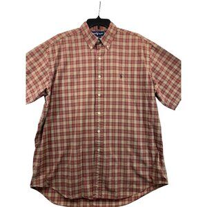 Ralph Lauren Mens Button Shirt Sz L Blake Cotton Plaid Short-Slv Classic Preppy